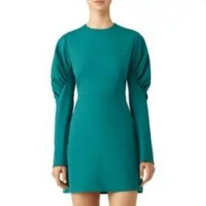 Tibi Midori Florence Green Mini Dress Puff long sleeve Size 6